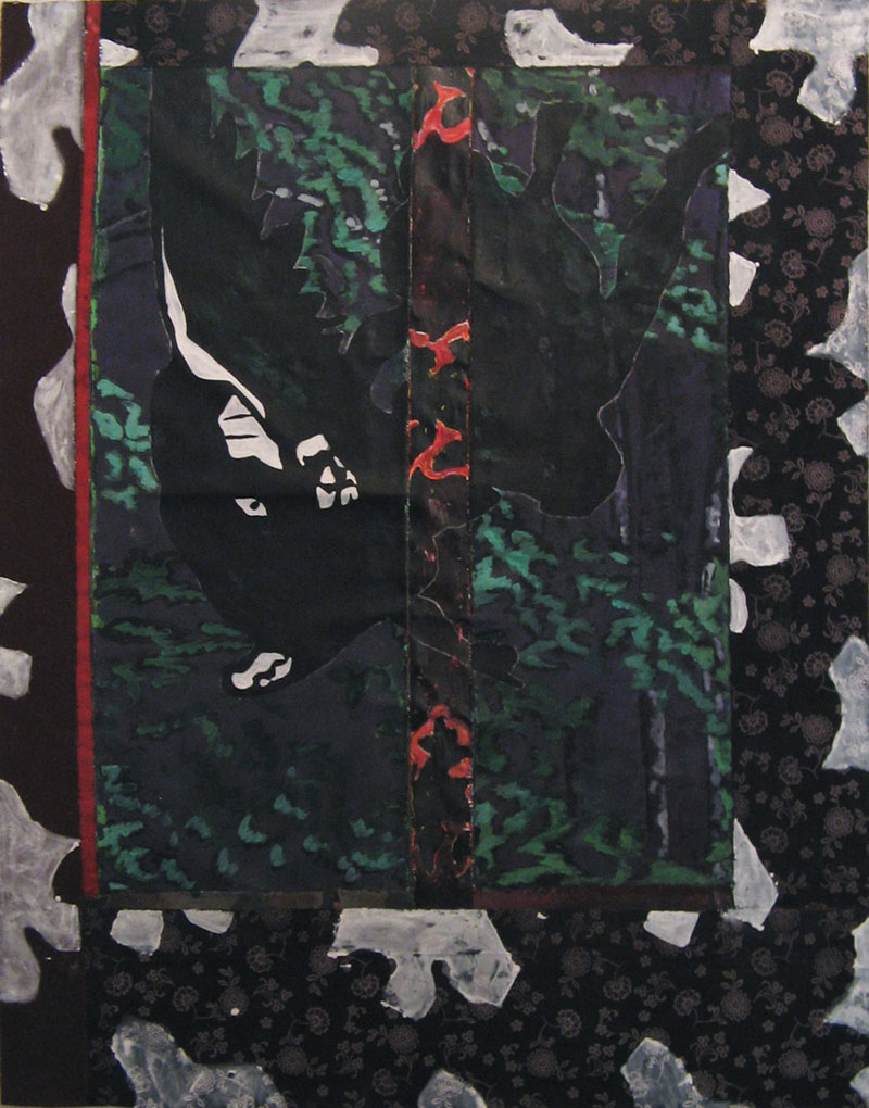 Fenêtre à l'ange noir - Acrylique sur tissus raboutés – 110 x 142 – 2009