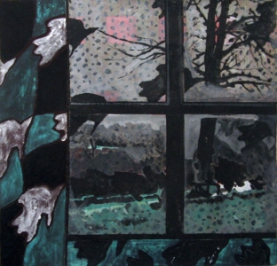 L'hivers à la fenêtre - Acrylique sur tissus raboutés - 125 x 120 -2010