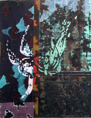 L'ange au balcon -  Acrylique sur tissus raboutés – 104 x 134 – 2009