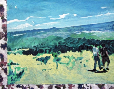 Sur la montagne Sainte-Victoire – Acrylique sur tissus raboutés - 120 x 92 - 2011