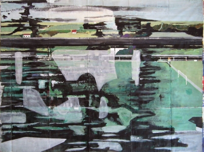 Grand paysage vue du train – Acrylique sur nappe – 143 x 106 – 2010-11