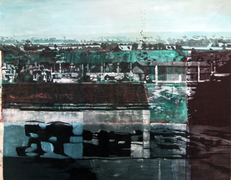 Grande vue du train - Acrylique sur tissus rabouté – 155 x 123 – 2013